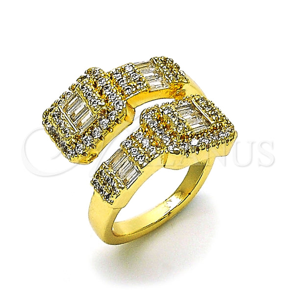Anillo Multi Piedra 01.283.0034 Oro Laminado, Diseño de Baguette y Cluster, con Zirconia Cubica Blanca y Micro Pave Blanca, Pulido, Tono Dorado (Talla Unica)