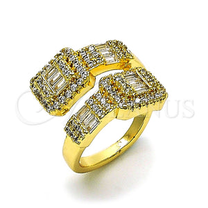 Anillo Multi Piedra 01.283.0034 Oro Laminado, Diseño de Baguette y Cluster, con Zirconia Cubica Blanca y Micro Pave Blanca, Pulido, Tono Dorado (Talla Unica)