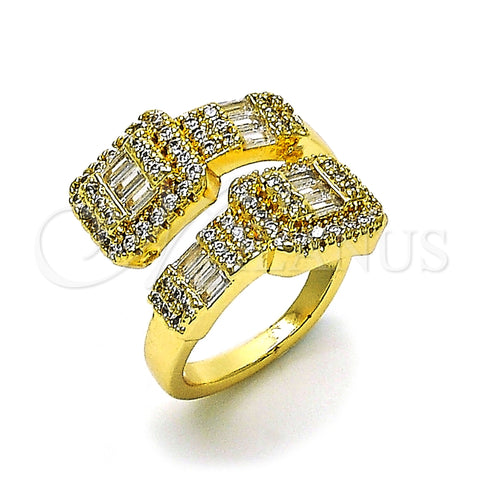 Anillo Multi Piedra 01.283.0034 Oro Laminado, Diseño de Baguette y Cluster, con Zirconia Cubica Blanca y Micro Pave Blanca, Pulido, Tono Dorado (Talla Unica)