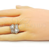 Anillo Multi Piedra 01.283.0035 Oro Laminado, Diseño de Corazón y Baguette, con Zirconia Cubica Blanca y Micro Pave Blanca, Pulido, Tono Dorado (Talla Unica)