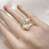 Anillo Multi Piedra 01.283.0035 Oro Laminado, Diseño de Corazón y Baguette, con Zirconia Cubica Blanca y Micro Pave Blanca, Pulido, Tono Dorado (Talla Unica)
