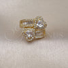 Anillo Multi Piedra 01.283.0035 Oro Laminado, Diseño de Corazón y Baguette, con Zirconia Cubica Blanca y Micro Pave Blanca, Pulido, Tono Dorado (Talla Unica)