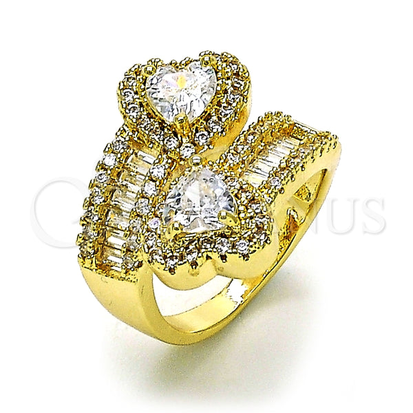 Anillo Multi Piedra 01.283.0035 Oro Laminado, Diseño de Corazón y Baguette, con Zirconia Cubica Blanca y Micro Pave Blanca, Pulido, Tono Dorado (Talla Unica)