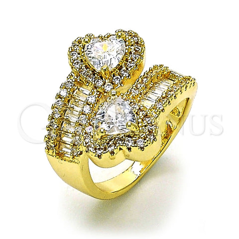 Anillo Multi Piedra 01.283.0035 Oro Laminado, Diseño de Corazón y Baguette, con Zirconia Cubica Blanca y Micro Pave Blanca, Pulido, Tono Dorado (Talla Unica)