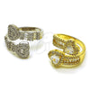 Anillo Multi Piedra 01.283.0035 Oro Laminado, Diseño de Corazón y Baguette, con Zirconia Cubica Blanca y Micro Pave Blanca, Pulido, Tono Dorado (Talla Unica)