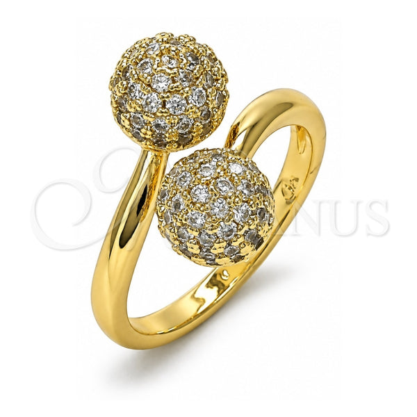Anillo Multi Piedra 01.283.0036 Oro Laminado, Diseño de Bola, con Micro Pave Blanca, Pulido, Tono Dorado (Talla Unica)