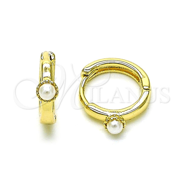 Argolla Huggie 02.213.0642.14 Oro Laminado, Diseño de Bola, con Perla Marfil, Pulido, Tono Dorado