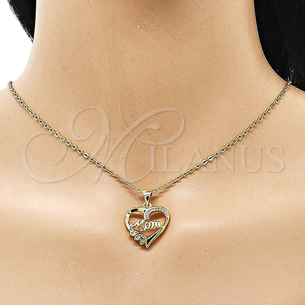 Dije Elegante 05.342.0210 Oro Laminado, Diseño de Corazón y Mama, con Blanca Micro Pave, Pulido, Tono Dorado
