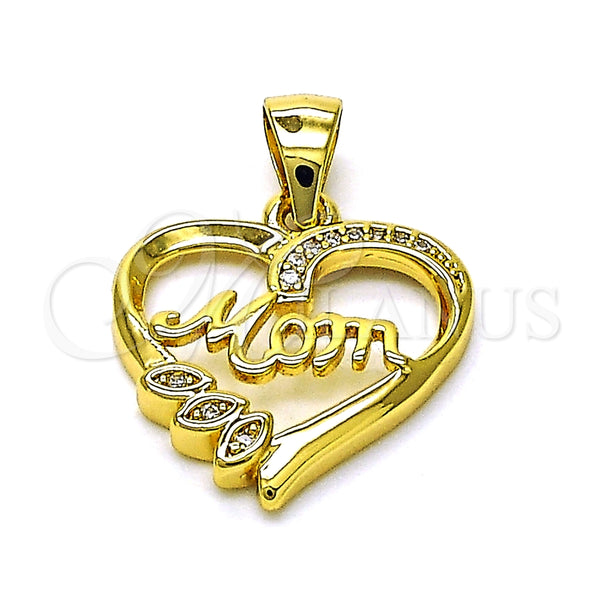 Dije Elegante 05.342.0210 Oro Laminado, Diseño de Corazón y Mama, con Blanca Micro Pave, Pulido, Tono Dorado