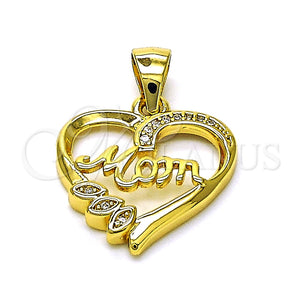 Dije Elegante 05.342.0210 Oro Laminado, Diseño de Corazón y Mama, con Blanca Micro Pave, Pulido, Tono Dorado