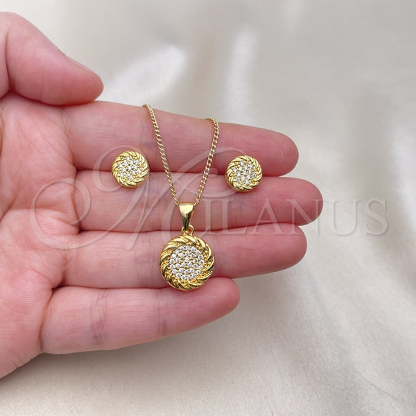 Juego de Arete y Dije de Adulto 10.342.0173 Oro Laminado, Diseño de Rope, con Blanca Micro Pave, Pulido, Tono Dorado