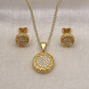 Juego de Arete y Dije de Adulto 10.342.0173 Oro Laminado, Diseño de Rope, con Blanca Micro Pave, Pulido, Tono Dorado