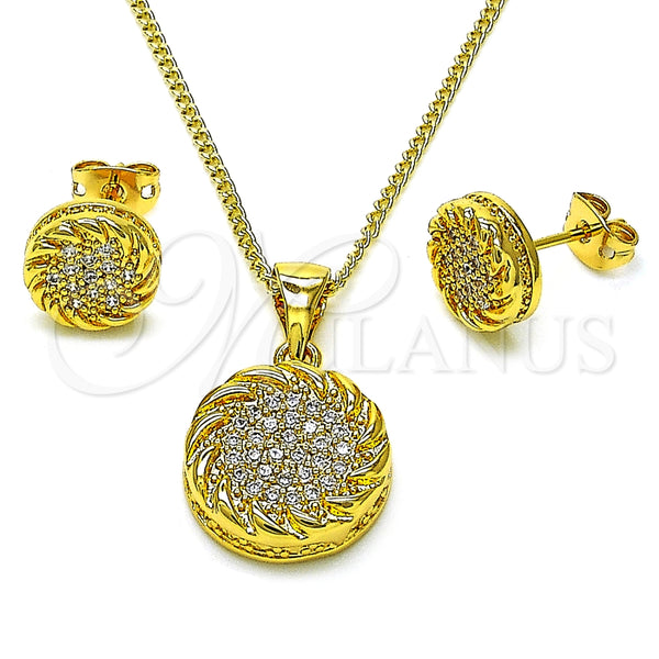 Juego de Arete y Dije de Adulto 10.342.0173 Oro Laminado, Diseño de Rope, con Blanca Micro Pave, Pulido, Tono Dorado