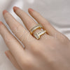 Anillo Multi Piedra 01.283.0040 Oro Laminado, Diseño de Clavo y Baguette, con Zirconia Cubica Blanca, Pulido, Tono Dorado (Talla Unica)