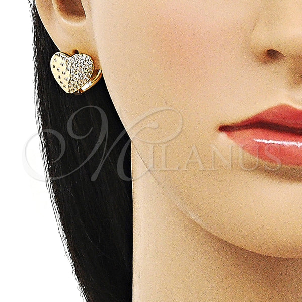 Argolla Huggie 02.283.0098.12 Oro Laminado, Diseño de Corazón, con Blanca Micro Pave, Pulido, Tono Dorado