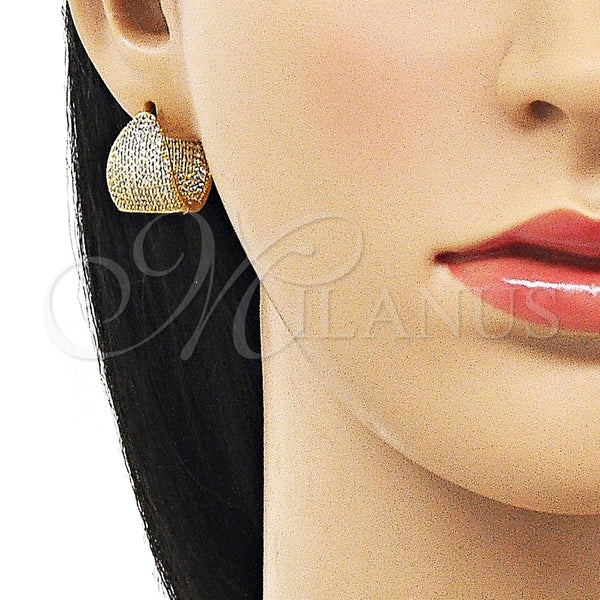 Argolla Huggie 02.283.0099.20 Oro Laminado, con Blanca Micro Pave, Pulido, Tono Dorado
