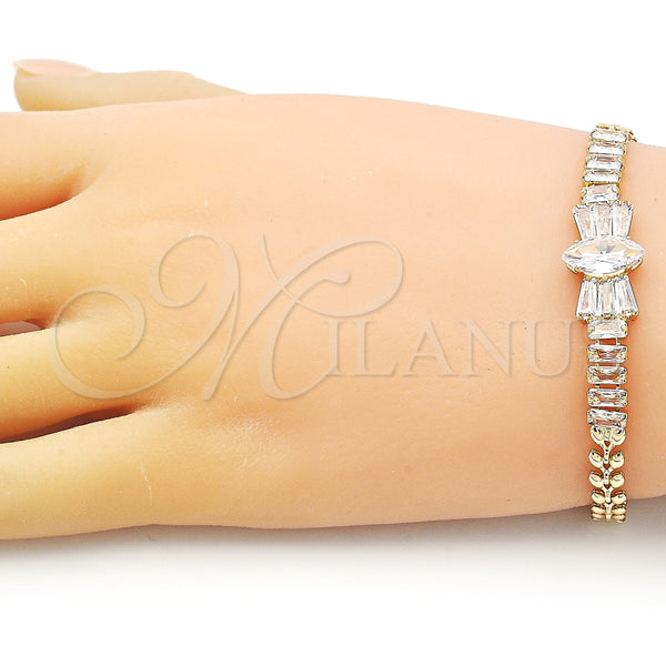 Pulsera Elegante 03.283.0385.07 Oro Laminado, Diseño de Arco y Baguette, con Blanca Zirconia Cubica, Pulido, Tono Dorado (05 MM Thickness, 8 Inches Length)