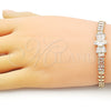 Pulsera Elegante 03.283.0385.07 Oro Laminado, Diseño de Arco y Baguette, con Blanca Zirconia Cubica, Pulido, Tono Dorado (05 MM Thickness, 8 Inches Length)