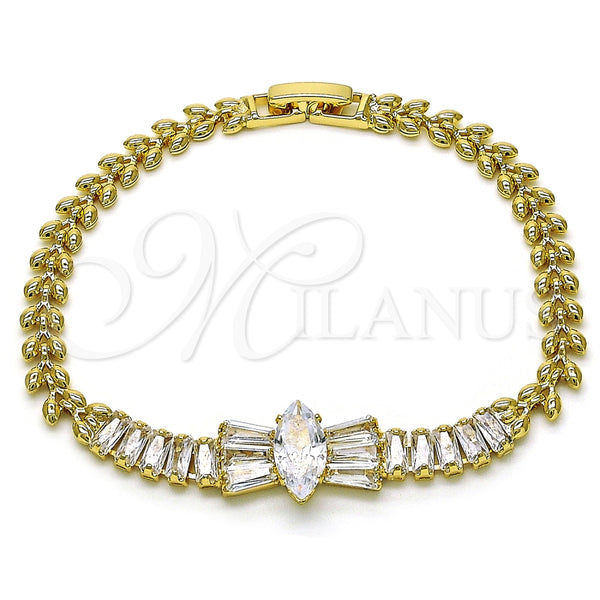 Pulsera Elegante 03.283.0385.07 Oro Laminado, Diseño de Arco y Baguette, con Blanca Zirconia Cubica, Pulido, Tono Dorado (05 MM Thickness, 8 Inches Length)