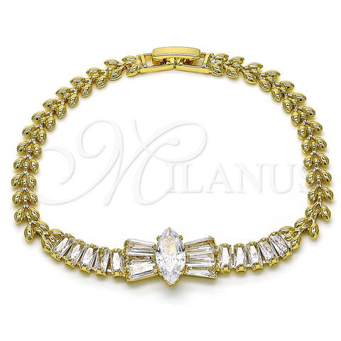 Pulsera Elegante 03.283.0385.07 Oro Laminado, Diseño de Arco y Baguette, con Blanca Zirconia Cubica, Pulido, Tono Dorado (05 MM Thickness, 8 Inches Length)