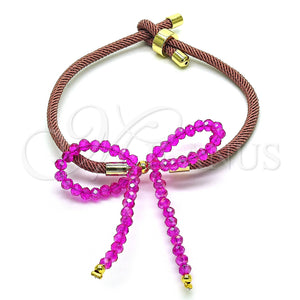 Pulsera Bolo Ajustable 03.362.0028.07 Oro Laminado, Diseño de Arco, con Fuchsia Cristal, Terciopleo Violeta, Tono Dorado (04 MM Thickness, 9 Inches Length)