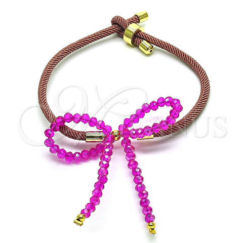 Pulsera Bolo Ajustable 03.362.0028.07 Oro Laminado, Diseño de Arco, con Fuchsia Cristal, Terciopleo Violeta, Tono Dorado (04 MM Thickness, 9 Inches Length)