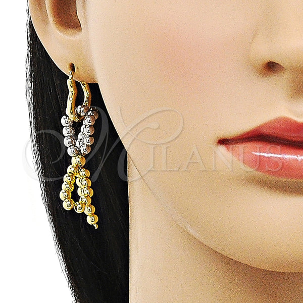 Arete Colgante 02.341.0194 Oro Laminado, Diseño de Arco y Corazón, Pulido, Dos Tonos