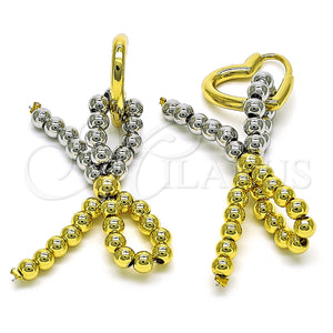 Arete Colgante 02.341.0194 Oro Laminado, Diseño de Arco y Corazón, Pulido, Dos Tonos