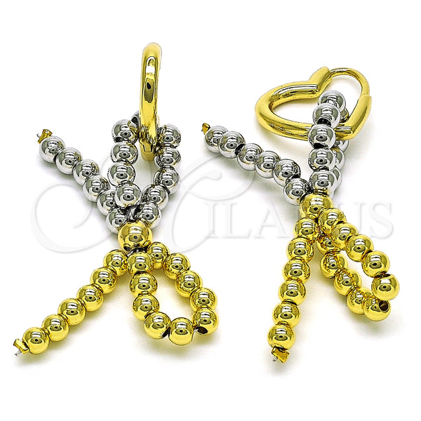 Arete Colgante 02.341.0194 Oro Laminado, Diseño de Arco y Corazón, Pulido, Dos Tonos