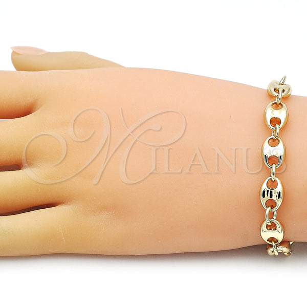 Pulsera Elegante 04.213.0313.07 Oro Laminado, Diseño de Puff Mariner, Pulido, Tono Dorado (09 MM Thickness, 8 Inches Length)