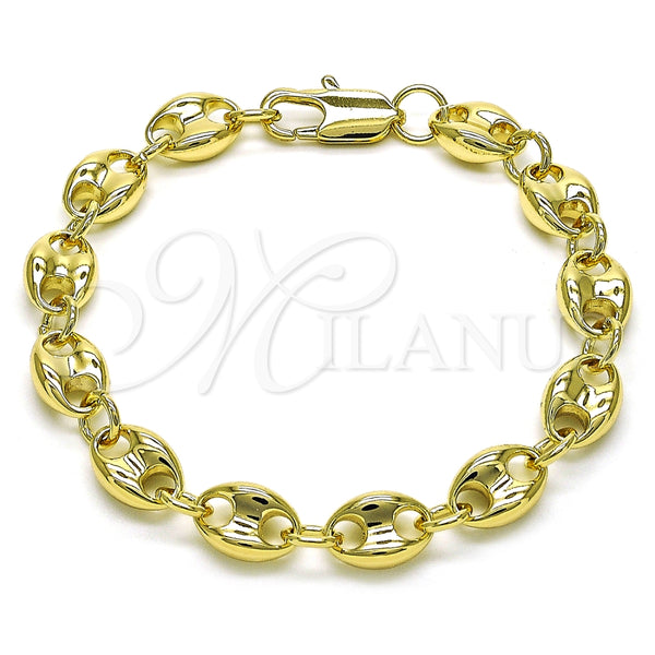 Pulsera Elegante 04.213.0313.07 Oro Laminado, Diseño de Puff Mariner, Pulido, Tono Dorado (09 MM Thickness, 8 Inches Length)