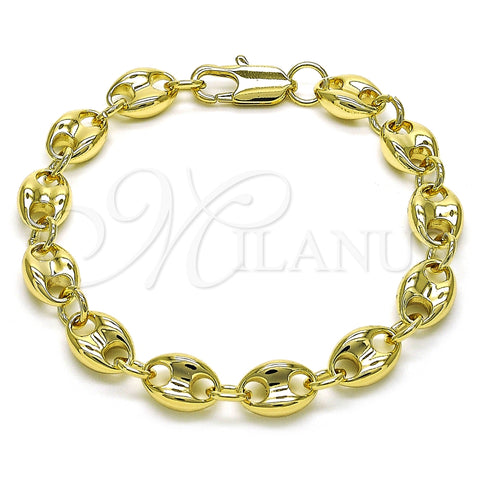 Pulsera Elegante 04.213.0313.07 Oro Laminado, Diseño de Puff Mariner, Pulido, Tono Dorado (Grosor 08.6 MM, 8 Pulgadas de Largo)