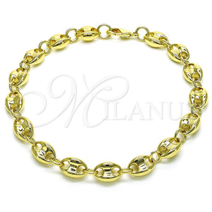 Pulsera Elegante 04.213.0313.10 Oro Laminado, Diseño de Puff Mariner, Pulido, Tono Dorado (Grosor 09 MM, 10 Pulgadas de Largo)