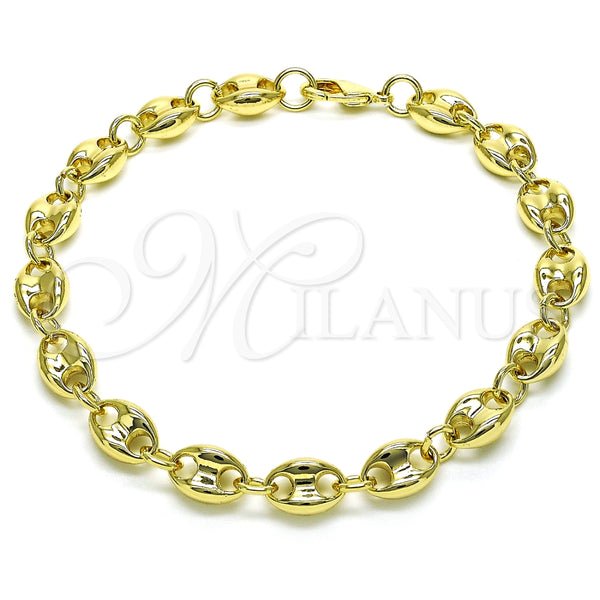 Pulsera Elegante 04.213.0313.10 Oro Laminado, Diseño de Puff Mariner, Pulido, Tono Dorado (Grosor 09 MM, 10 Pulgadas de Largo)