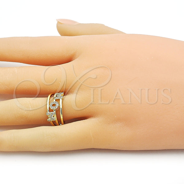 Anillo Multi Piedra 01.341.0137 Oro Laminado, Diseño de Mama, con Blanca Micro Pave, Pulido, Tono Dorado (One size fits all)