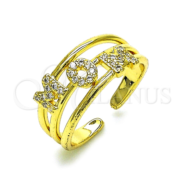 Anillo Multi Piedra 01.341.0137 Oro Laminado, Diseño de Mama, con Blanca Micro Pave, Pulido, Tono Dorado (One size fits all)