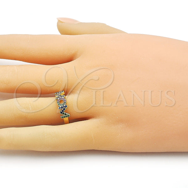 Anillo Multi Piedra 01.341.0138 Oro Laminado, Diseño de Mama, con Multicolor Micro Pave, Pulido, Tono Dorado (One size fits all)