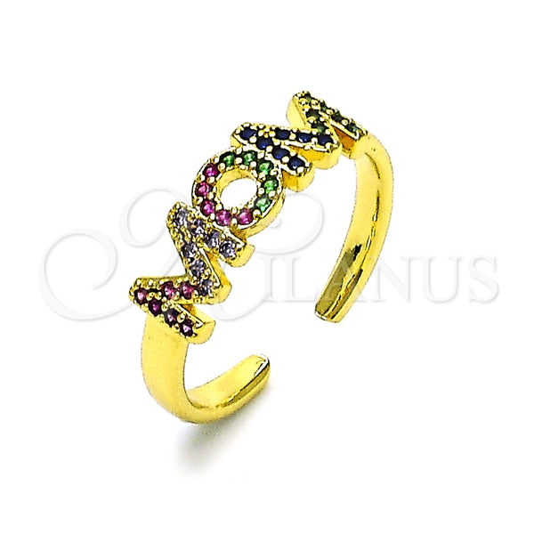 Anillo Multi Piedra 01.341.0138 Oro Laminado, Diseño de Mama, con Multicolor Micro Pave, Pulido, Tono Dorado (One size fits all)