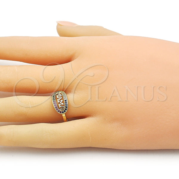 Anillo Multi Piedra 01.341.0139 Oro Laminado, Diseño de Mama, con Multicolor Micro Pave, Pulido, Tono Dorado (One size fits all)