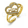 Anillo Multi Piedra 01.341.0140 Oro Laminado, Diseño de Mama, con Micro Pave Blanca, Pulido, Tono Dorado (Talla Unica)
