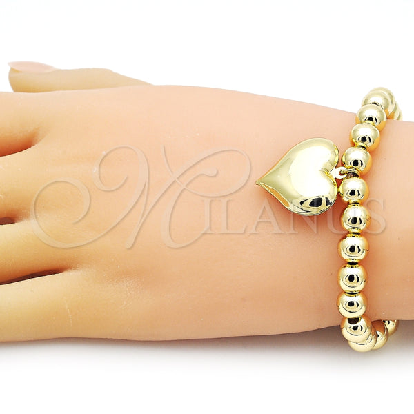 Pulsera Elegante 03.341.0217.07 Oro Laminado, Diseño de Corazón y Bola, Pulido, Tono Dorado (08 MM Thickness, 7 Inches Length)