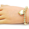 Pulsera Elegante 03.341.0217.07 Oro Laminado, Diseño de Corazón y Bola, Pulido, Tono Dorado (08 MM Thickness, 7 Inches Length)