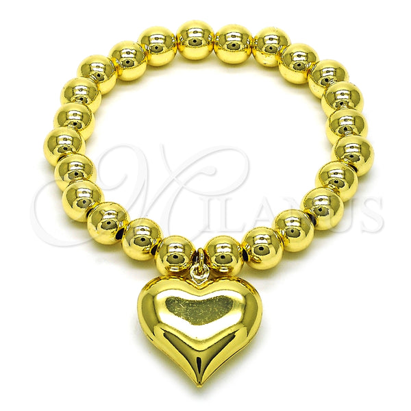 Pulsera Elegante 03.341.0217.07 Oro Laminado, Diseño de Corazón y Bola, Pulido, Tono Dorado (08 MM Thickness, 7 Inches Length)