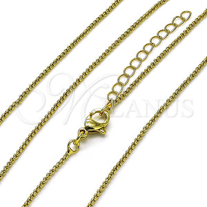 Gargantilla Basica 04.341.0106.18 Oro Laminado, Diseño de Box, Pulido, Tono Dorado (Grosor 01 MM, 17 Pulgadas de Largo)