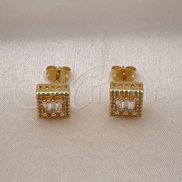 Arete Dormilona 02.342.0343 Oro Laminado, Diseño de Baguette, con Blanca Zirconia Cubica and Blanca Micro Pave, Pulido, Tono Dorado