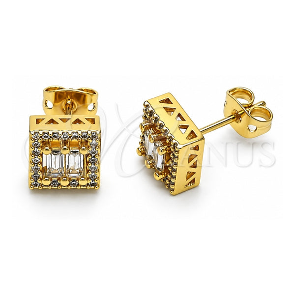 Arete Dormilona 02.342.0343 Oro Laminado, Diseño de Baguette, con Blanca Zirconia Cubica and Blanca Micro Pave, Pulido, Tono Dorado