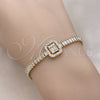 Pulsera Tennis 03.283.0389.07 Oro Laminado, Diseño de Baguette y Cluster, con Blanca Zirconia Cubica and Blanca Micro Pave, Pulido, Tono Dorado (05 MM Thickness, 7 Inches Length)