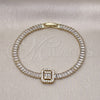 Pulsera Tennis 03.283.0389.07 Oro Laminado, Diseño de Baguette y Cluster, con Blanca Zirconia Cubica and Blanca Micro Pave, Pulido, Tono Dorado (05 MM Thickness, 7 Inches Length)