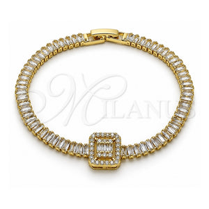 Pulsera Tennis 03.283.0389.07 Oro Laminado, Diseño de Baguette y Cluster, con Blanca Zirconia Cubica and Blanca Micro Pave, Pulido, Tono Dorado (05 MM Thickness, 7 Inches Length)