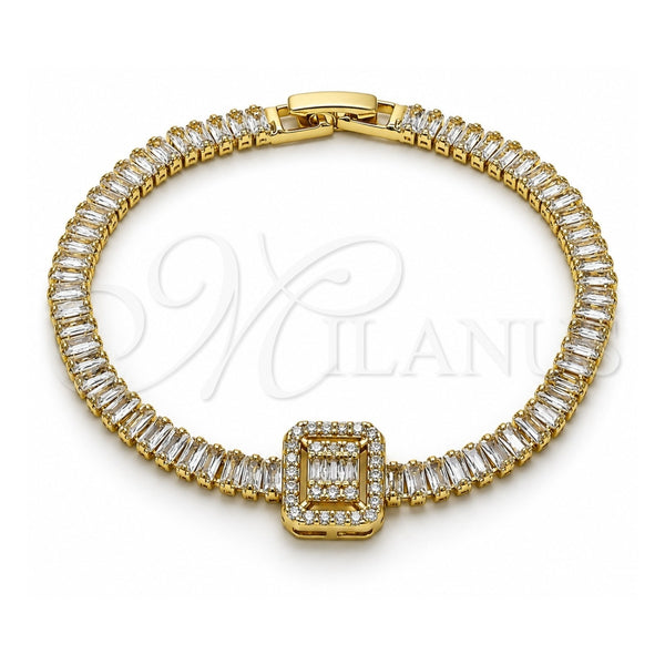 Pulsera Tennis 03.283.0389.07 Oro Laminado, Diseño de Baguette y Cluster, con Blanca Zirconia Cubica and Blanca Micro Pave, Pulido, Tono Dorado (05 MM Thickness, 7 Inches Length)